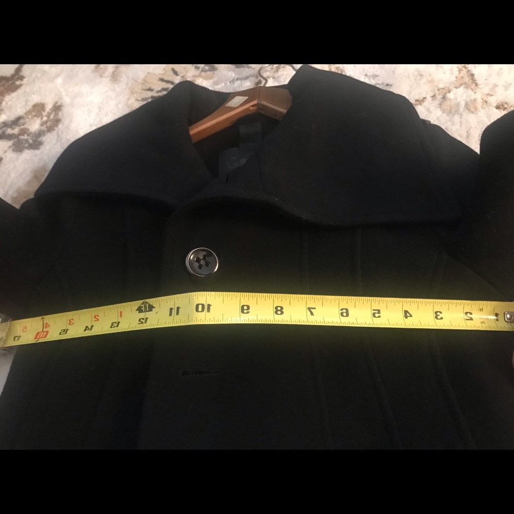 Mackage black wool pea coat with leather trim - Picture 5 of 6